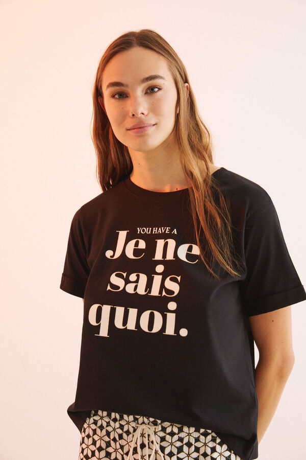 Womensecret T-shirt manches courtes 100 % coton noir phrase noir