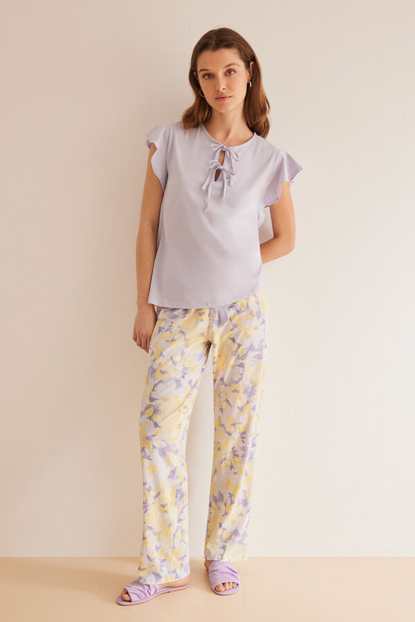 Womensecret Virágmintás lila pizsama, 100% pamutból rózsaszín