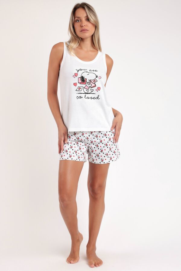 Admas Pijama corto Snoopy corazones blanco