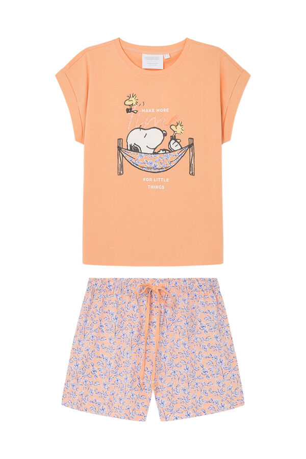 Womensecret Kratka pidžama Snoopy od 100 % pamuka Narančasta