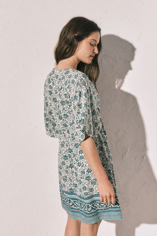 Women'secret Vestido t&uacute;nica curta estampado boho verde verde