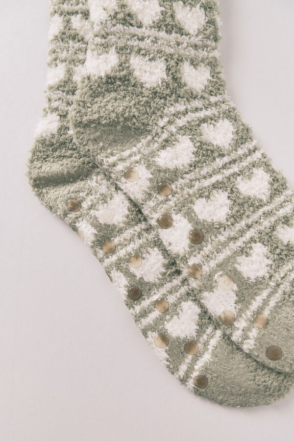 Women'secret Long green heart print fur socks green