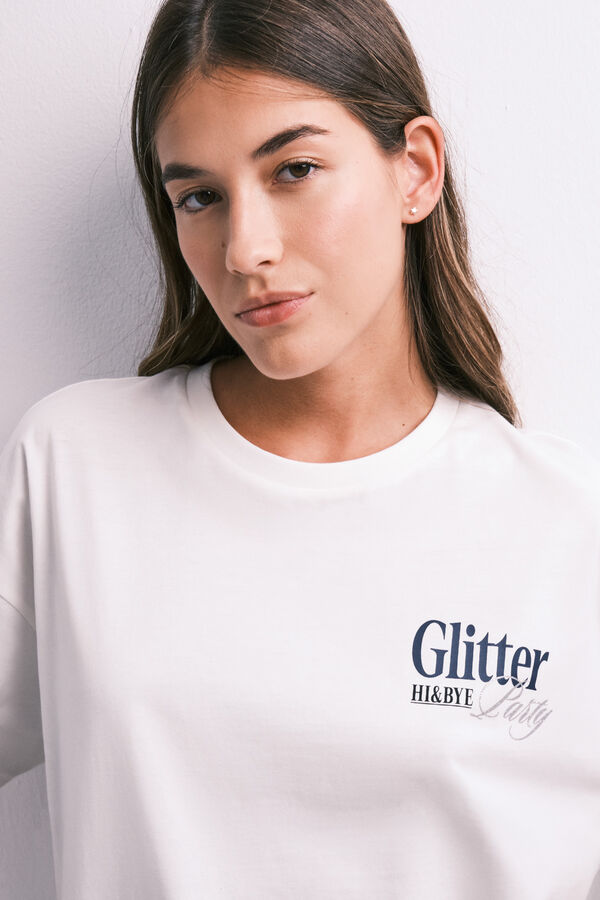HI&BYE Ecru glitter short sleeve T-shirt beige