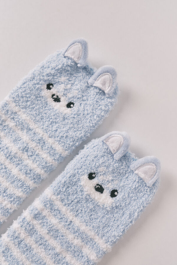 Women'secret Long hair socks with 3D bear print blue