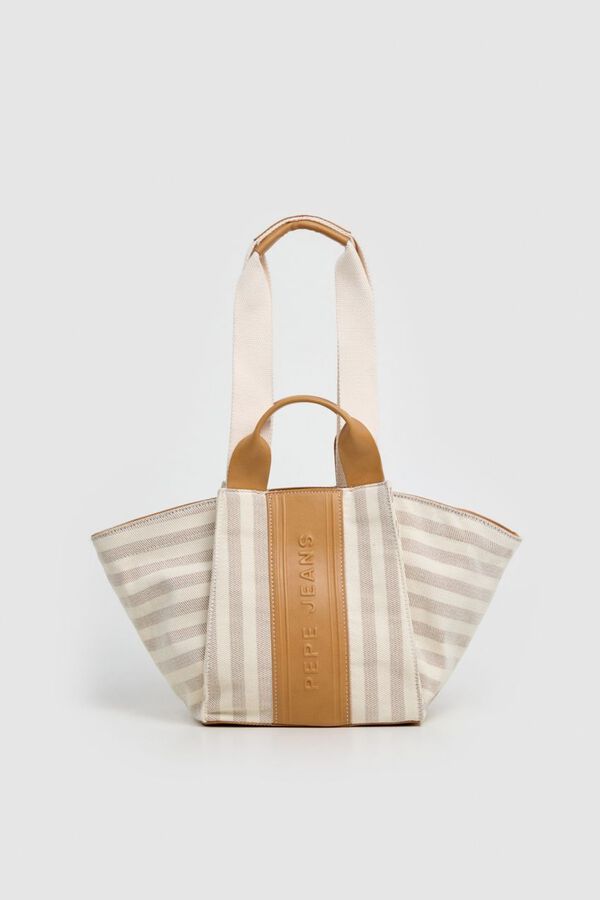 Pepe Jeans Bolso de mano lona rayas marfil