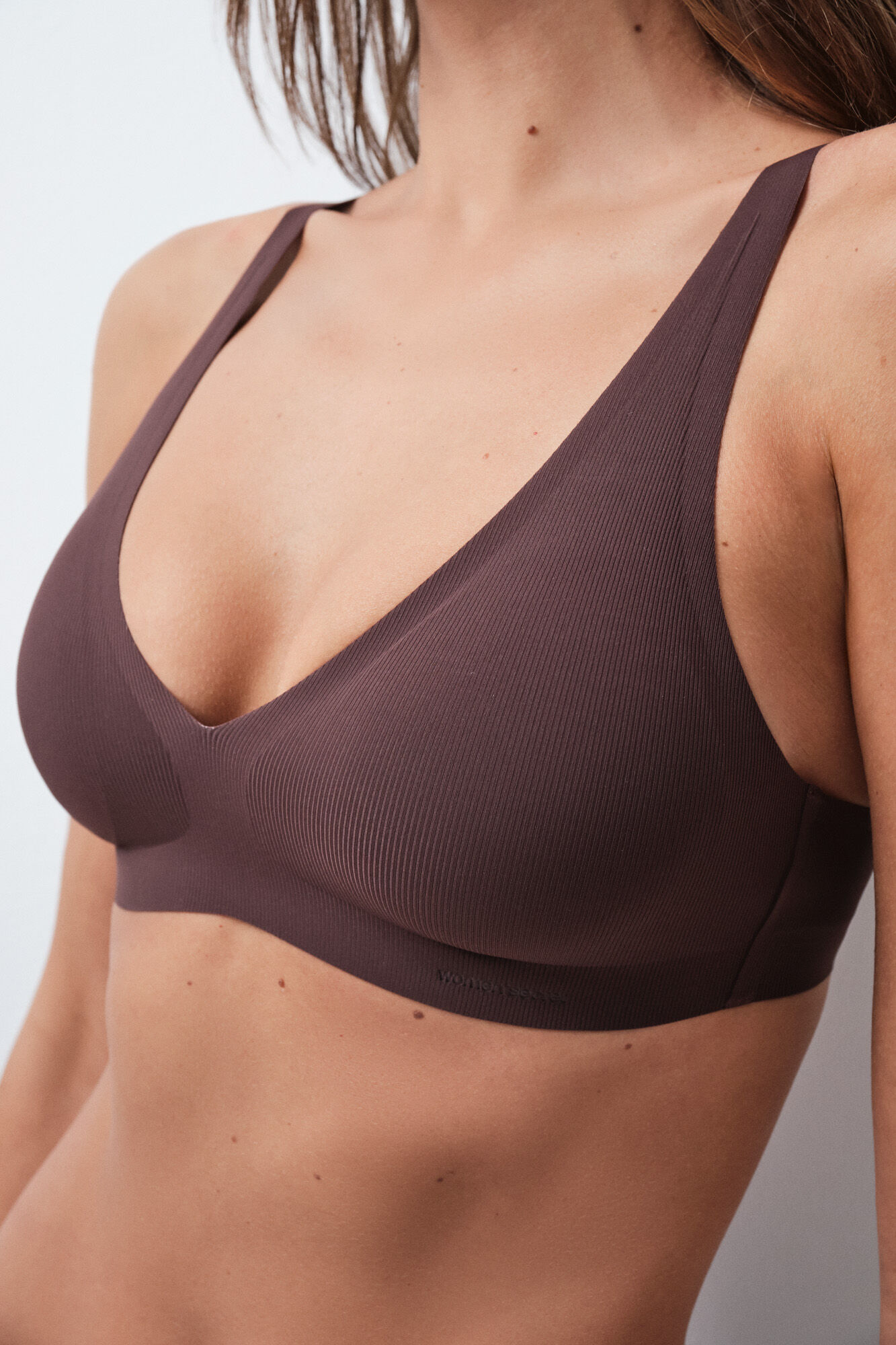 Women'secret Brown ribbed microfibre halterneck top bra