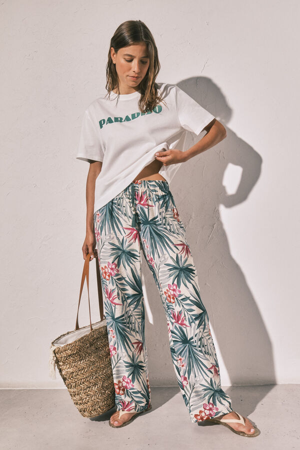 Women'secret Camiseta oversize algod&oacute;n blanco marfil