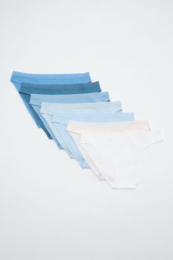 Women'secret Lot de 7 culottes classiques en coton bleu blanc