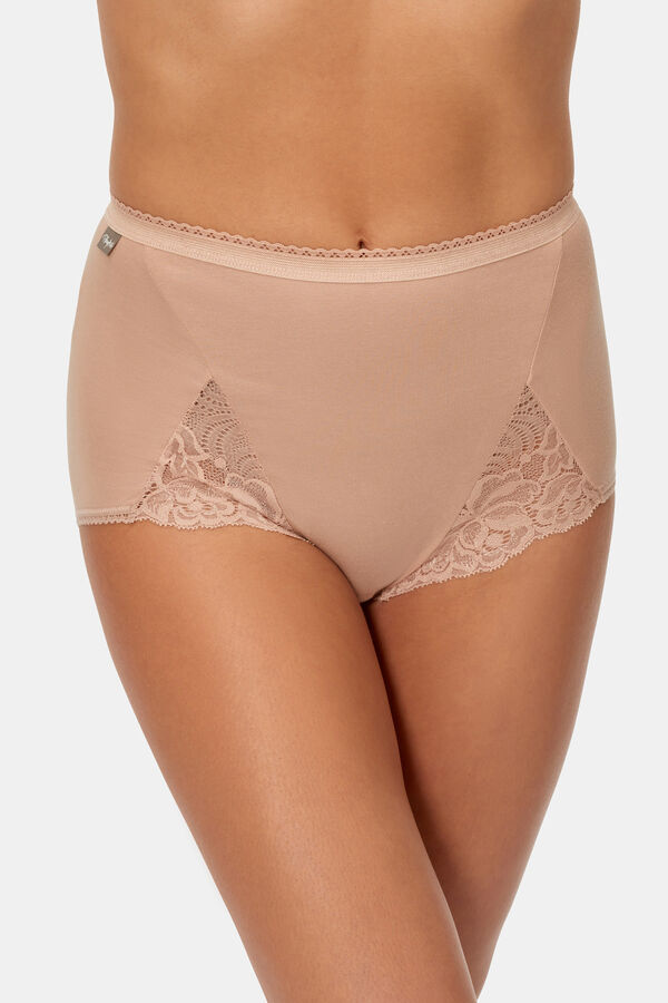 Playtex Pack of 2 maxi panties in stretch cotton with lace brown