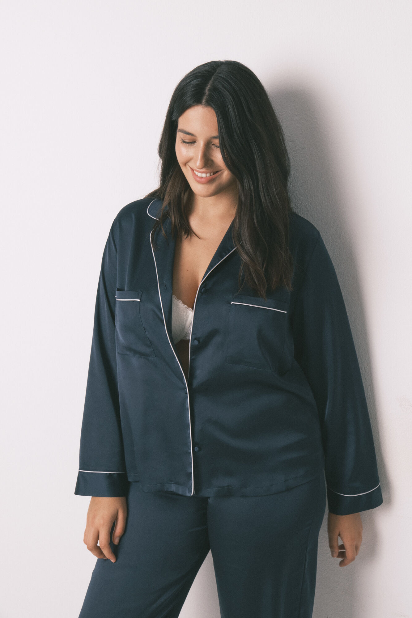 Women'secret Duga plava satenska ko&scaron;ulja pidžama