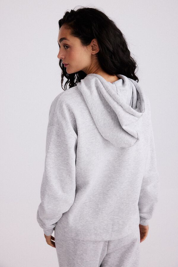 Pieces Lurex detail hooded sweatshirt grey