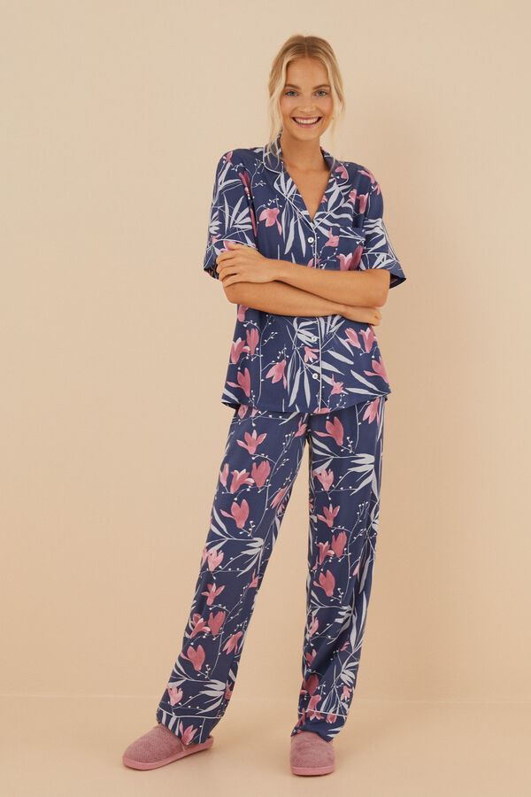 Womensecret Pyjama chemise imprimé fleurs Moniquilla bleu