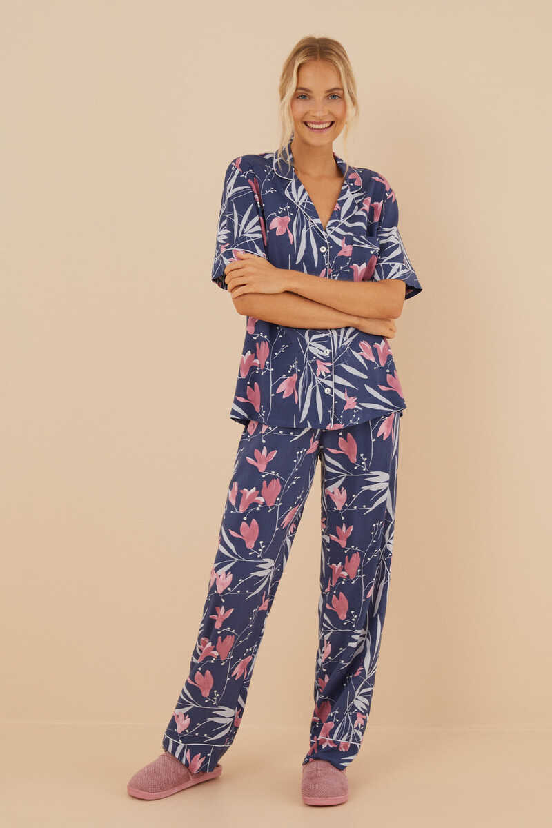 Womensecret Pijama camiseiro com estampado de flores de Moniquilla azul