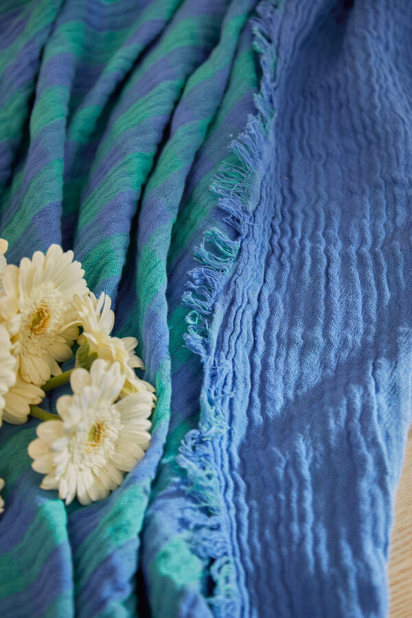 Calma House Nasau blue gingham cotton tablecloth blue