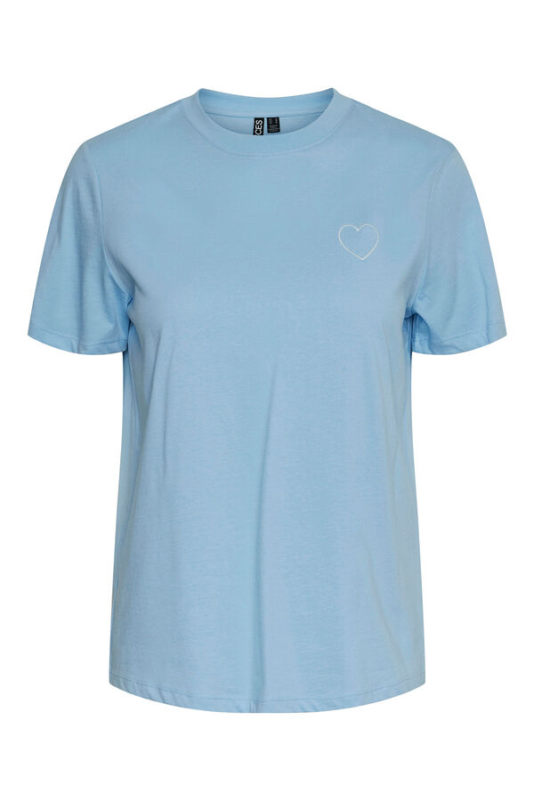 Womensecret Women's 100% cotton T-shirt with short sleeves and closed neck. Heart motif detail. Plava