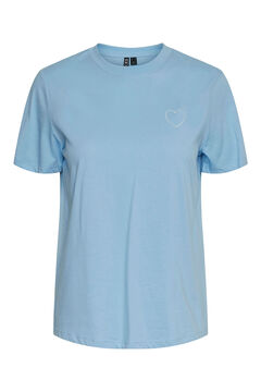 Womensecret T-shirt de mulher 100% algodão em manga curta e gola fechada. Detalhe de desenho do coração. azul