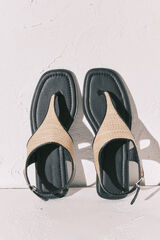 Women'secret Ravne sandale sa prstenom od rafije Crna