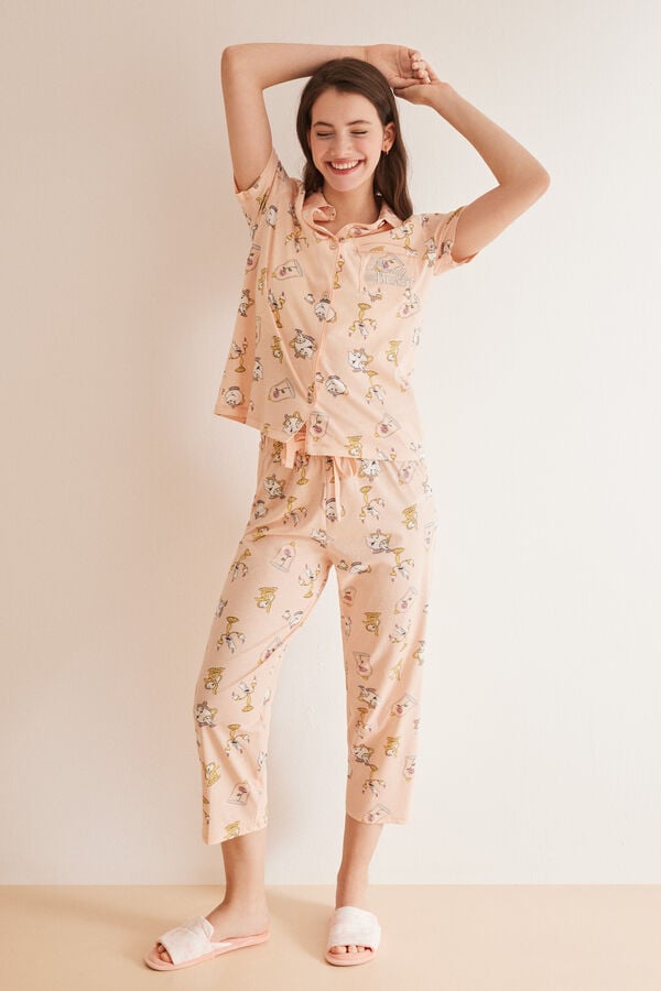 Womensecret Pijama camiseiro 100% algodão Disney A Bela e o Monstro rosa