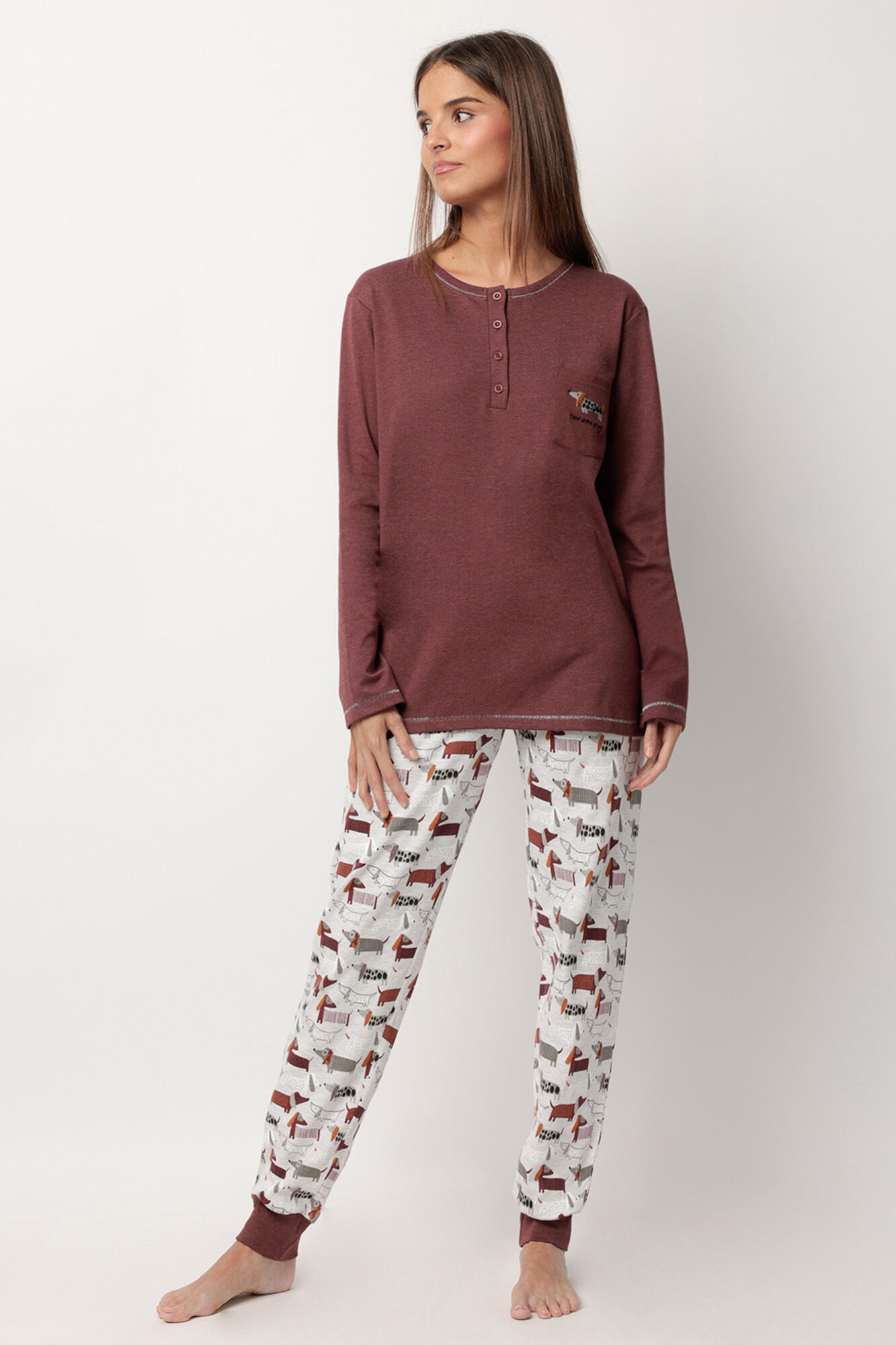 Admas Pijama largo perro salchicha para mujer