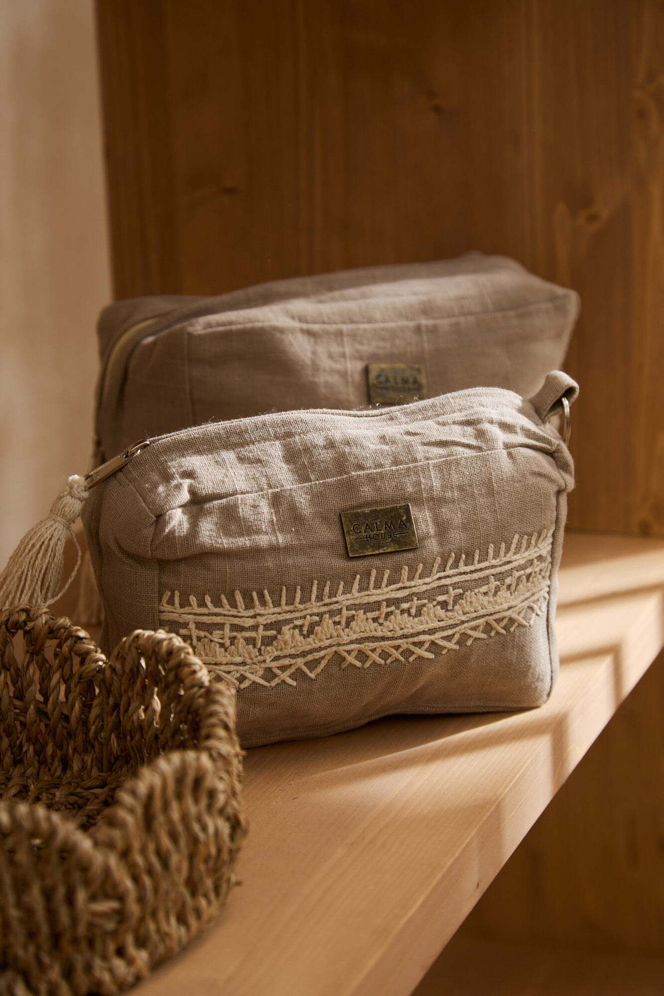 Calma House Traste bestickt Kosmetiktasche aus Baumwolle