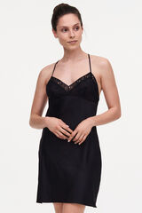 Womensecret Olivia satin nightgown with lace and embroidered tulle Crna