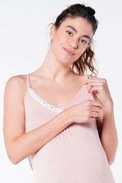 Womensecret Camisa de dormir maternity amamentação estampada renda rosa