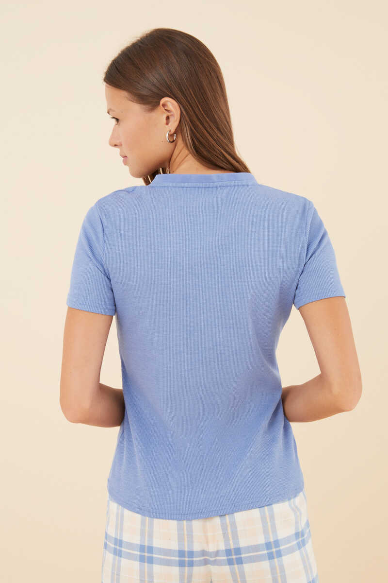 Womensecret Blue short-sleeved waffle fabric T-shirt blue