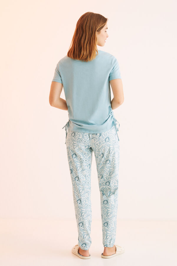 Womensecret Pijama largo 100% algodón fruncidos azul azul