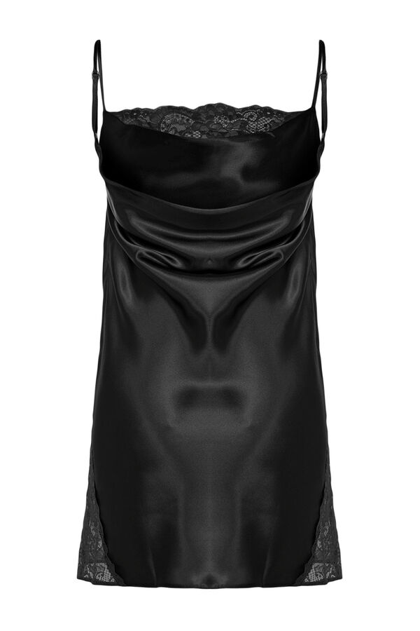 Trendyol Camis&oacute;n sat&eacute;n negro detalles encaje&nbsp; negro