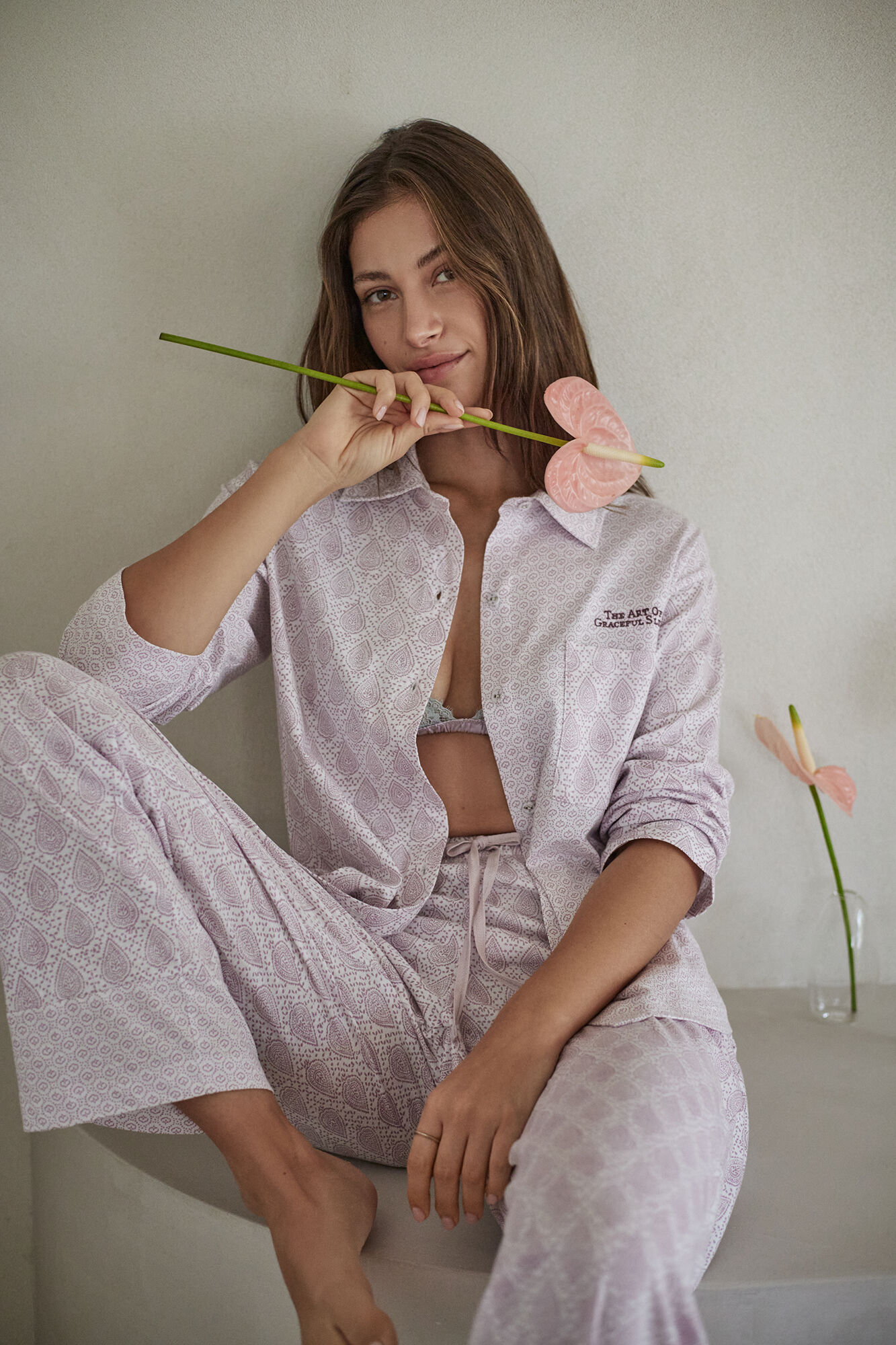 Women'secret 100% cotton classic long stamp print pyjamas