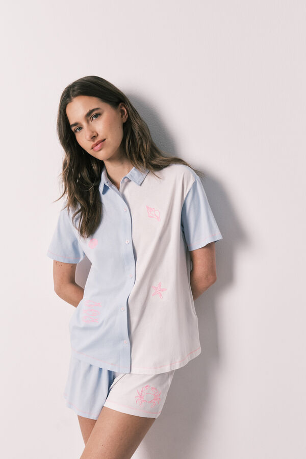 Women'secret Cotton short classic pyjamas with knot blue