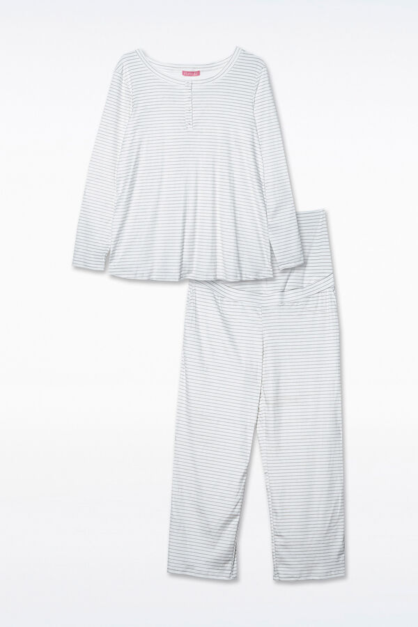 Ohma! Striped velour maternity pyjamas pack beige