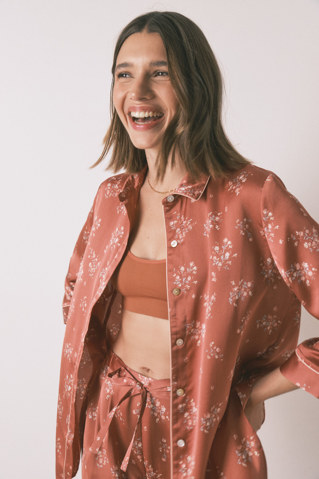 Women'secret Duga narandžasta satenska ko&scaron;ulja pidžama