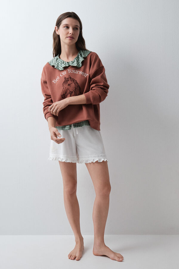 Women'secret Brown cotton horse sweatshirt nude