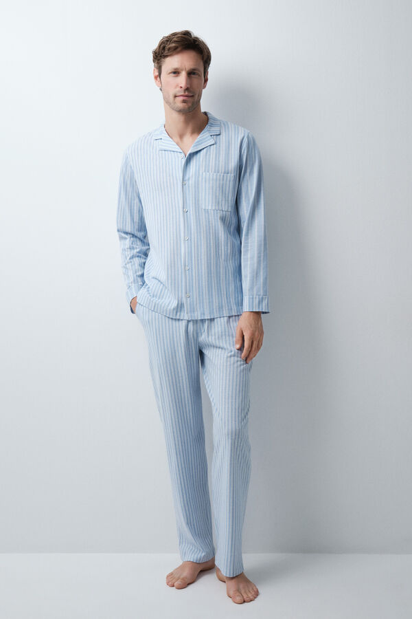 Women'secret Striped cotton classic pyjamas blue