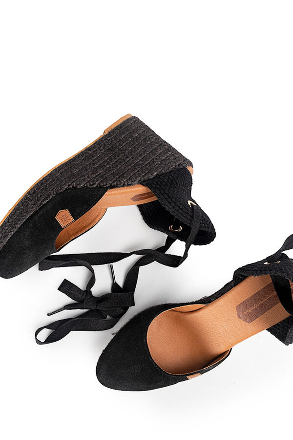Womensecret Malvinas split leather high-wedge sandal Crna