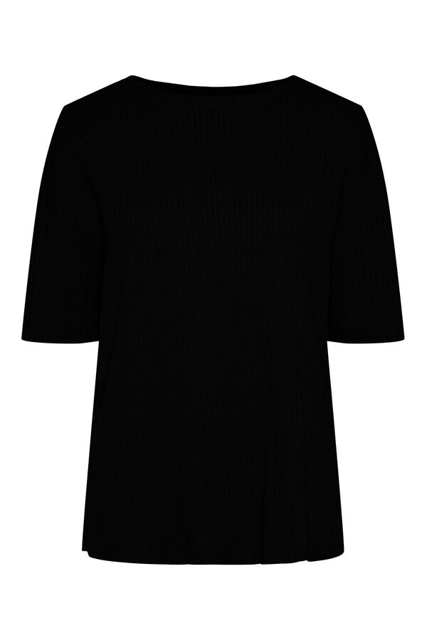 Womensecret Camiseta de mujer de manga corta y cuello cerrado negro