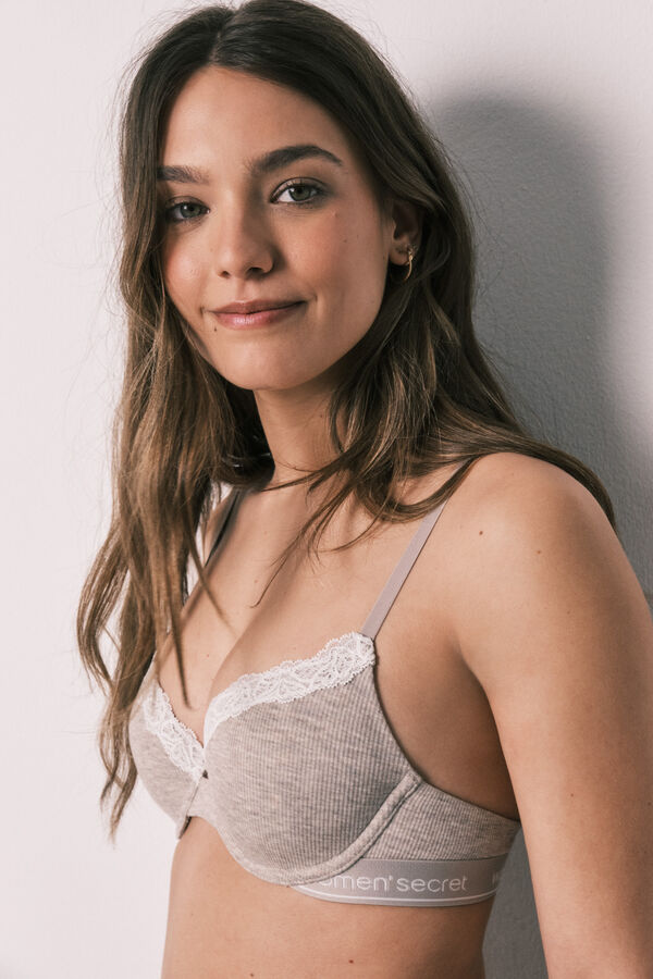 Women'secret Brown ribbed cotton classic bra BEAUTIFUL nude