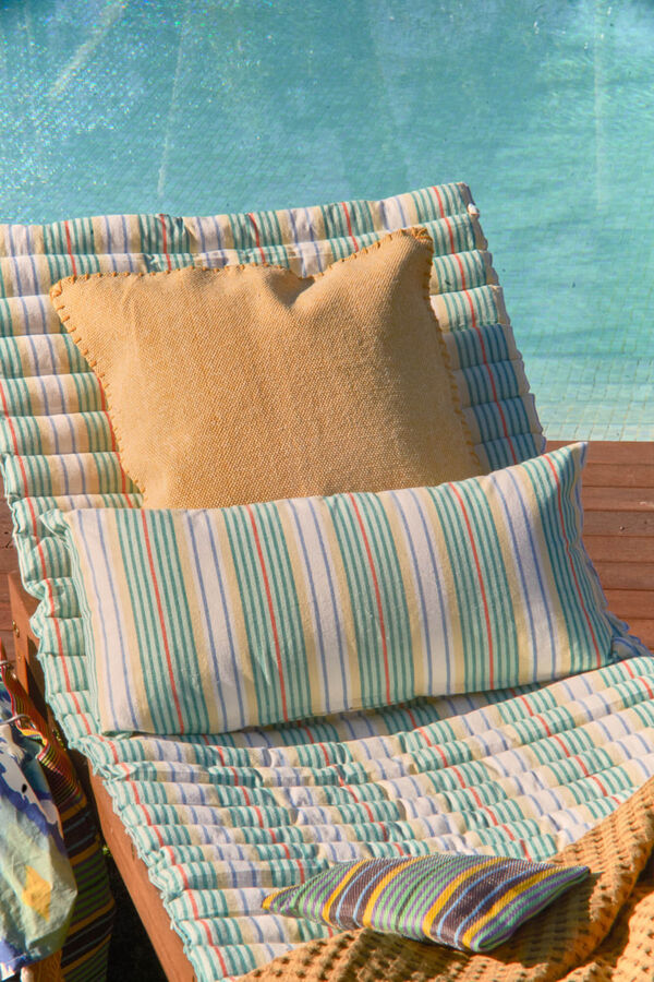 Calma House Turquoise striped recycled cotton hammock cushion Haiti 60x175x2 blue