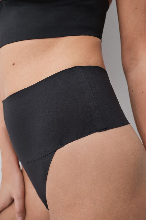 Women'secret Black high-waisted glitter thong black