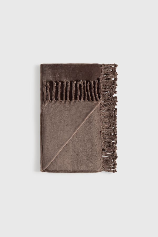 Textura Fleece fringed blanket nude