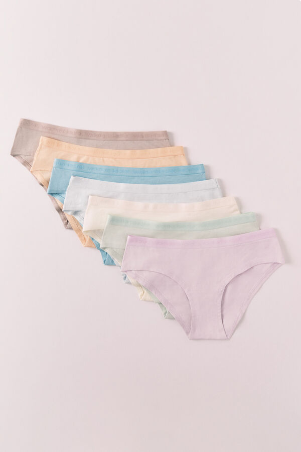 Women'secret Plain cotton 7-pack wide panties with logo white