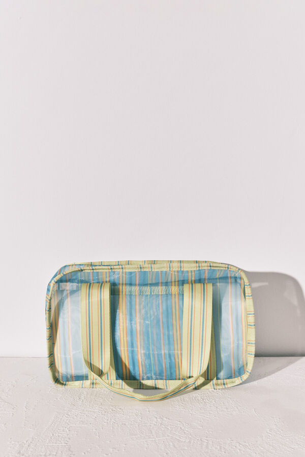 Women'secret Blue and green striped mesh vanity case printed