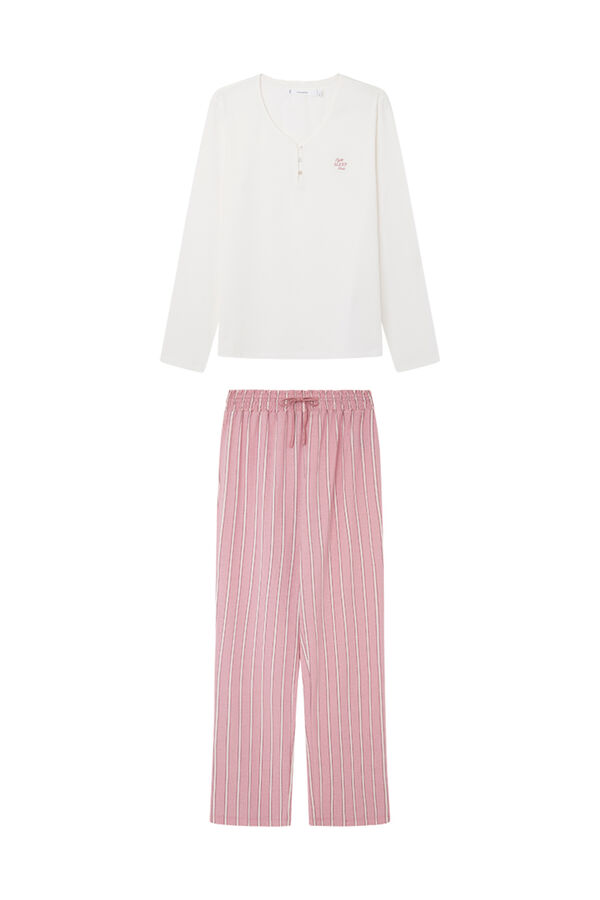 Womensecret Duga ružičasta prugasta pidžama od 100%-tnog pamuka Bež