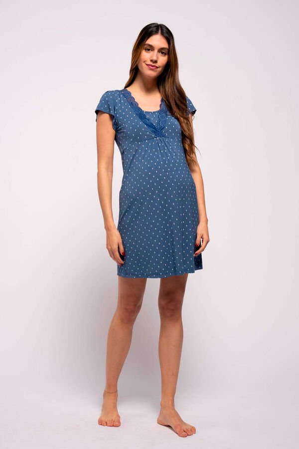 Womensecret Tie style print nursing short-sleeved nightgown bleu