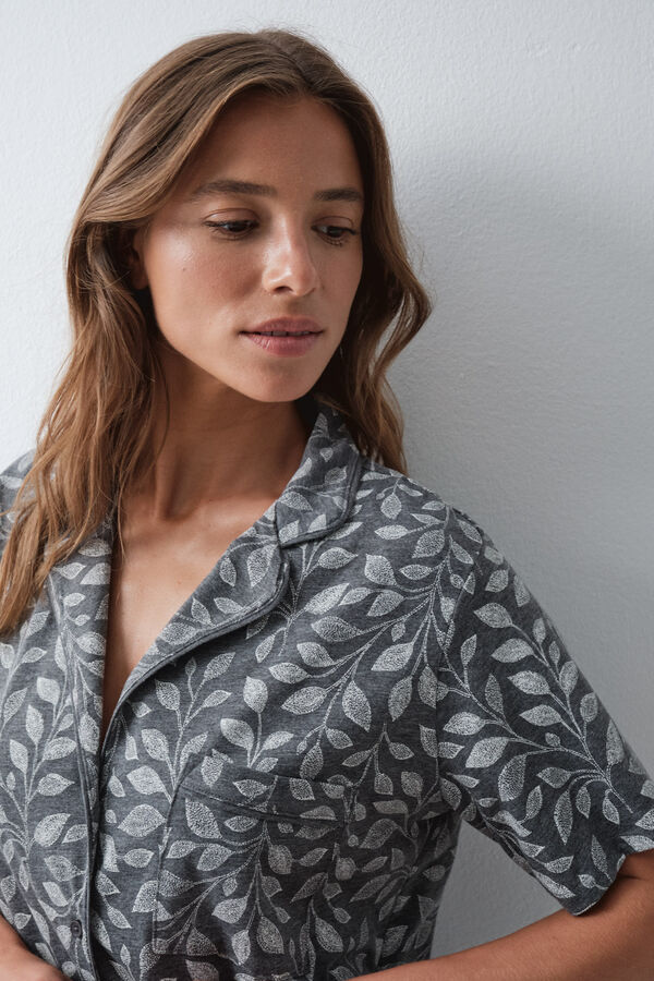 Women'secret Pyjama long chemise &agrave; feuilles gris