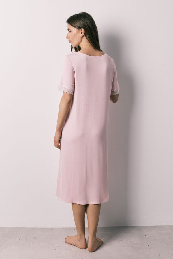 Women'secret Roze midi spavaćica od viskoze i čipke Roze