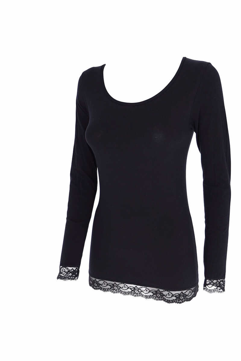 Womensecret Women's thermal round neck long-sleeved T-shirt black