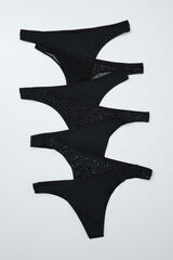 Women'secret Black lurex texture 7-pack thongs printed