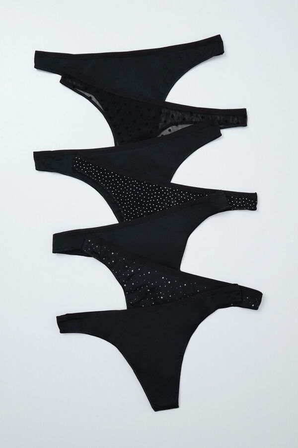 Women'secret Black lurex texture 7-pack thongs printed